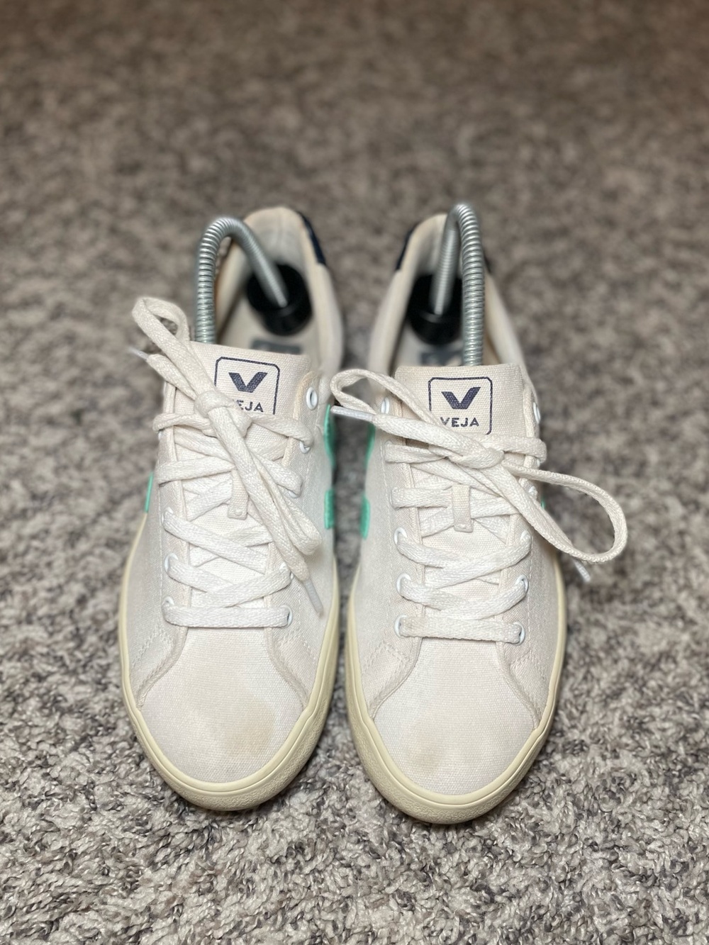 Veja Esplar Logo Sneakers Women’s Sz 8 White & Turquoise Shoes Comfort Canvas